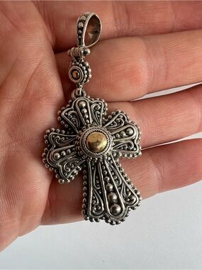 SARDA Sterling Silver Cross Pendant with 18K Gold Center